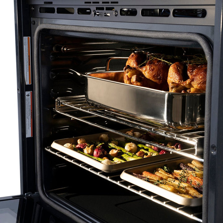 ZLINE Autograph Edition 30 in. Professional True Convection Single Wall Oven with Air Fry and Self Clean in Satin Stainless Steel with Polished Gold Helix Handle (WASSZ-30-KG)