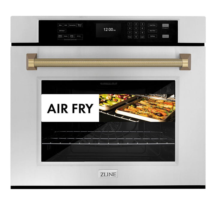 ZLINE Autograph Edition 30 in. Professional True Convection Single Wall Oven with Air Fry and Self Clean in Stainless Steel with Champagne Bronze Helix Handle (WASZ-30-KCB)