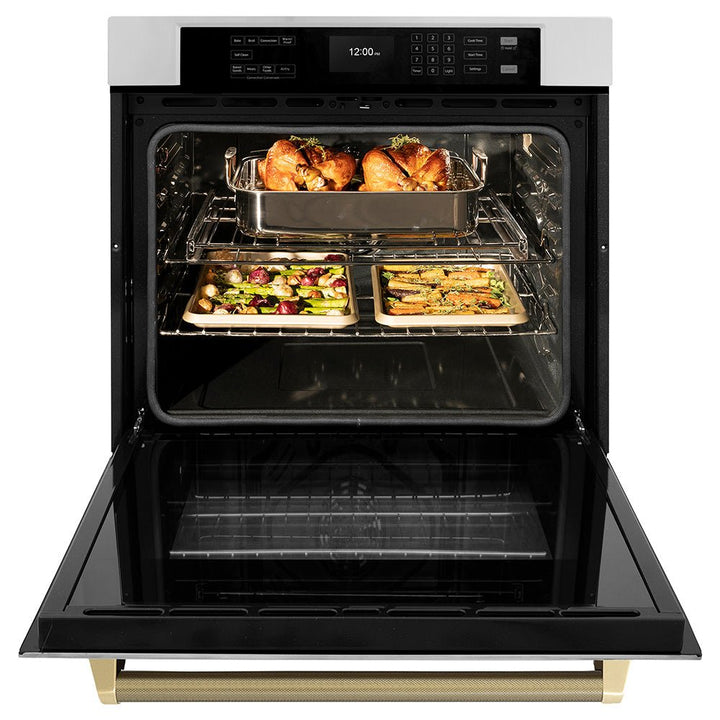 ZLINE Autograph Edition 30 in. Professional True Convection Single Wall Oven with Air Fry and Self Clean in Stainless Steel with Champagne Bronze Helix Handle (WASZ-30-KCB)