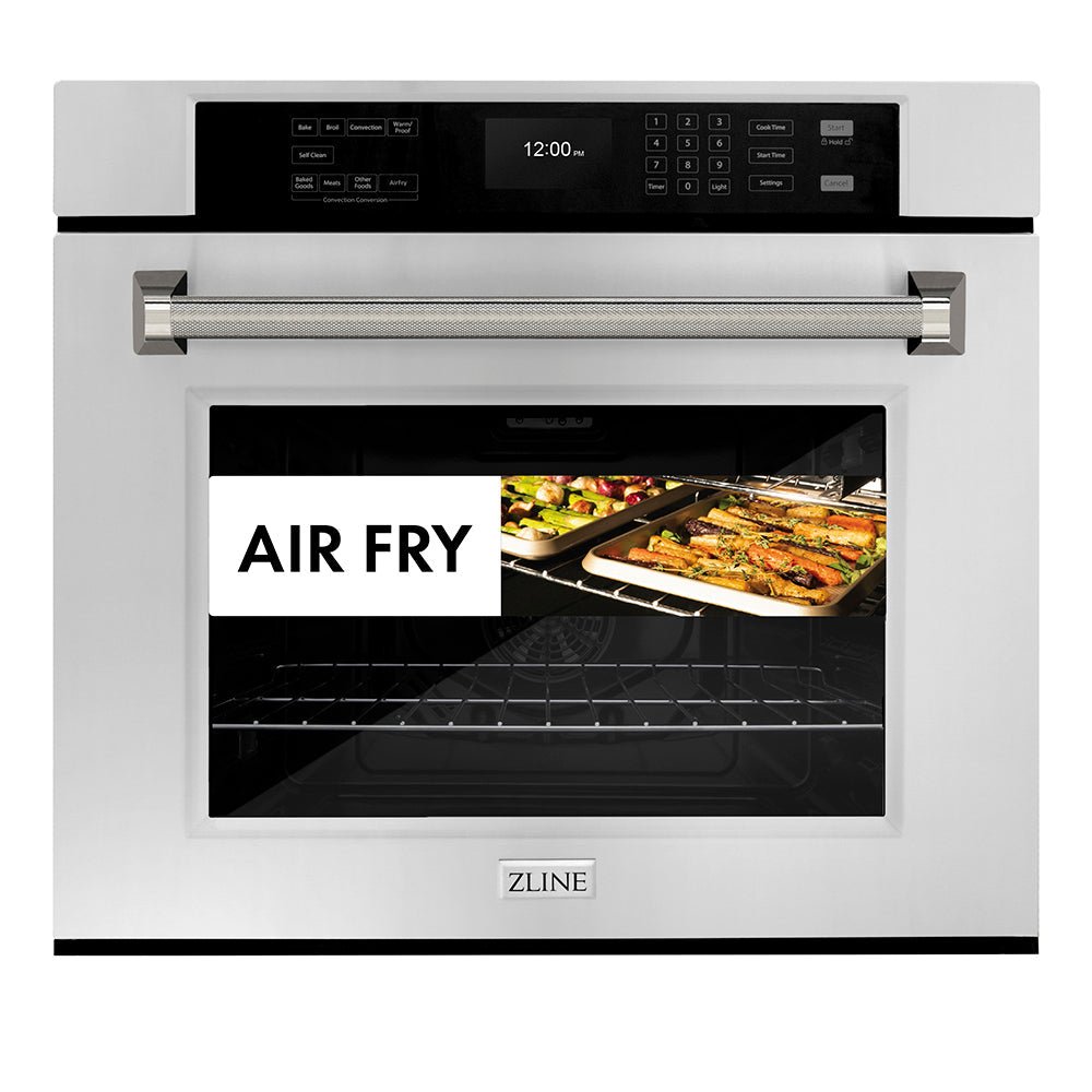 ZLINE Autograph Edition 30 in. Professional True Convection Single Wall Oven with Air Fry and Self Clean in Stainless Steel with Polished Nickel Helix Handle (WASZ-30-KPN)