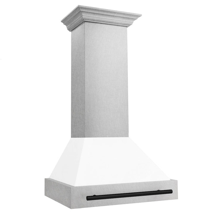 ZLINE Autograph Edition 30 in. Satin Stainless Steel Wall Mount Range Hood with White Matte Shell and Matte Black Handle (8654SNZ-WM30-MB)