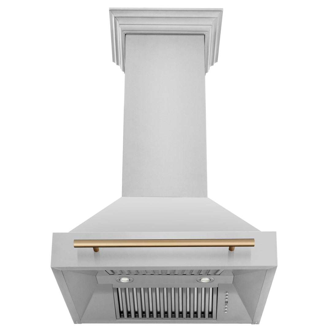 ZLINE Autograph Edition 30 in. Stainless Steel Range Hood with Stainless Steel Shell and Champagne Bronze Handle