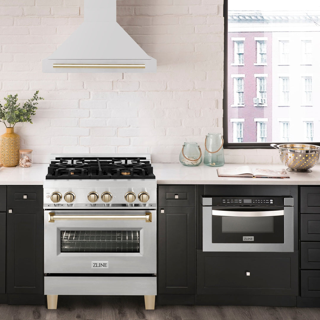 ZLINE Autograph Edition 30 in. Stainless Steel Range Hood with Stainless Steel Shell and Polished Gold Handle (8654STZ-30-G)