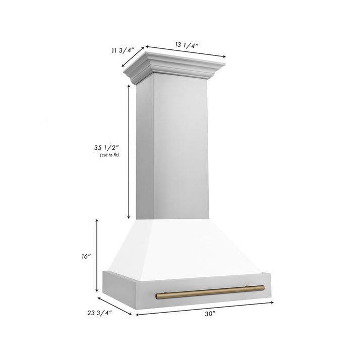 ZLINE Autograph Edition 30 in. Stainless Steel Range Hood with White Matte Shell and Champagne Bronze Handle
