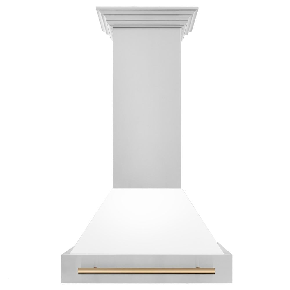 ZLINE Autograph Edition 30 in. Stainless Steel Range Hood with White Matte Shell and Champagne Bronze Handle