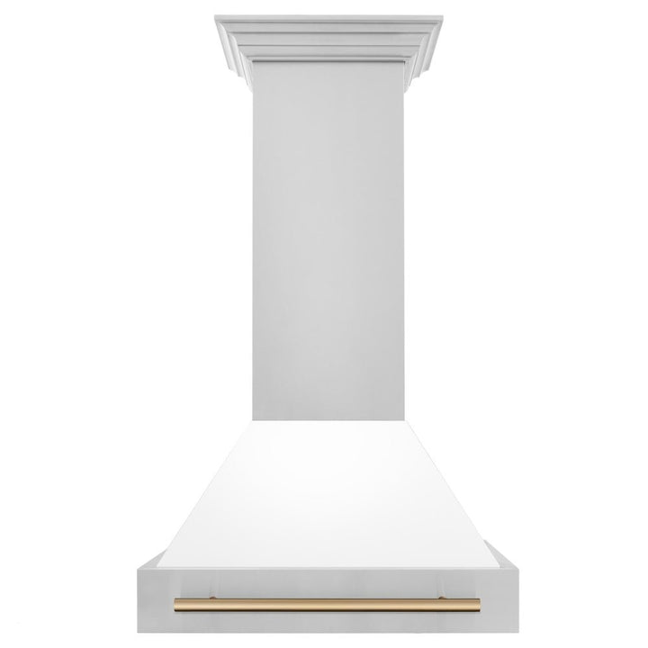 ZLINE Autograph Edition 30 in. Stainless Steel Range Hood with White Matte Shell and Champagne Bronze Handle