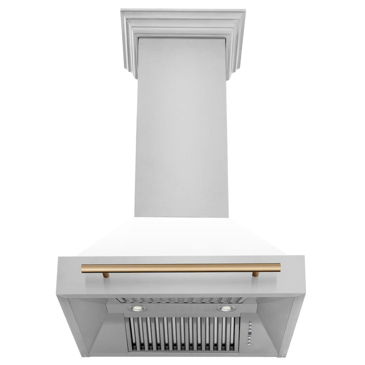ZLINE Autograph Edition 30 in. Stainless Steel Range Hood with White Matte Shell and Champagne Bronze Handle