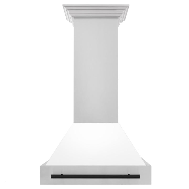 ZLINE Autograph Edition 30 in. Stainless Steel Range Hood with White Matte Shell and Matte Black Handle (8654STZ-WM30-MB)