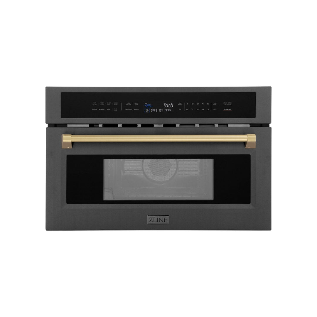 ZLINE Autograph Edition 30â€ 1.6 cu ft. Built-in Convection Microwave Oven in Black Stainless Steel and Champagne Bronze Accents (MWOZ-30-BS-CB)