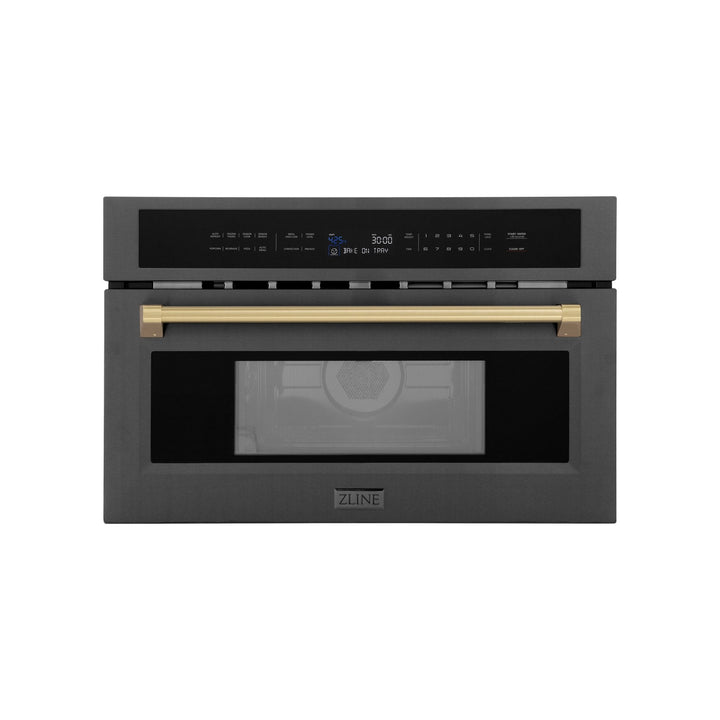 ZLINE Autograph Edition 30â€ 1.6 cu ft. Built-in Convection Microwave Oven in Black Stainless Steel and Champagne Bronze Accents (MWOZ-30-BS-CB)