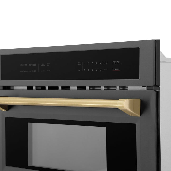 ZLINE Autograph Edition 30â€ 1.6 cu ft. Built-in Convection Microwave Oven in Black Stainless Steel and Champagne Bronze Accents (MWOZ-30-BS-CB)