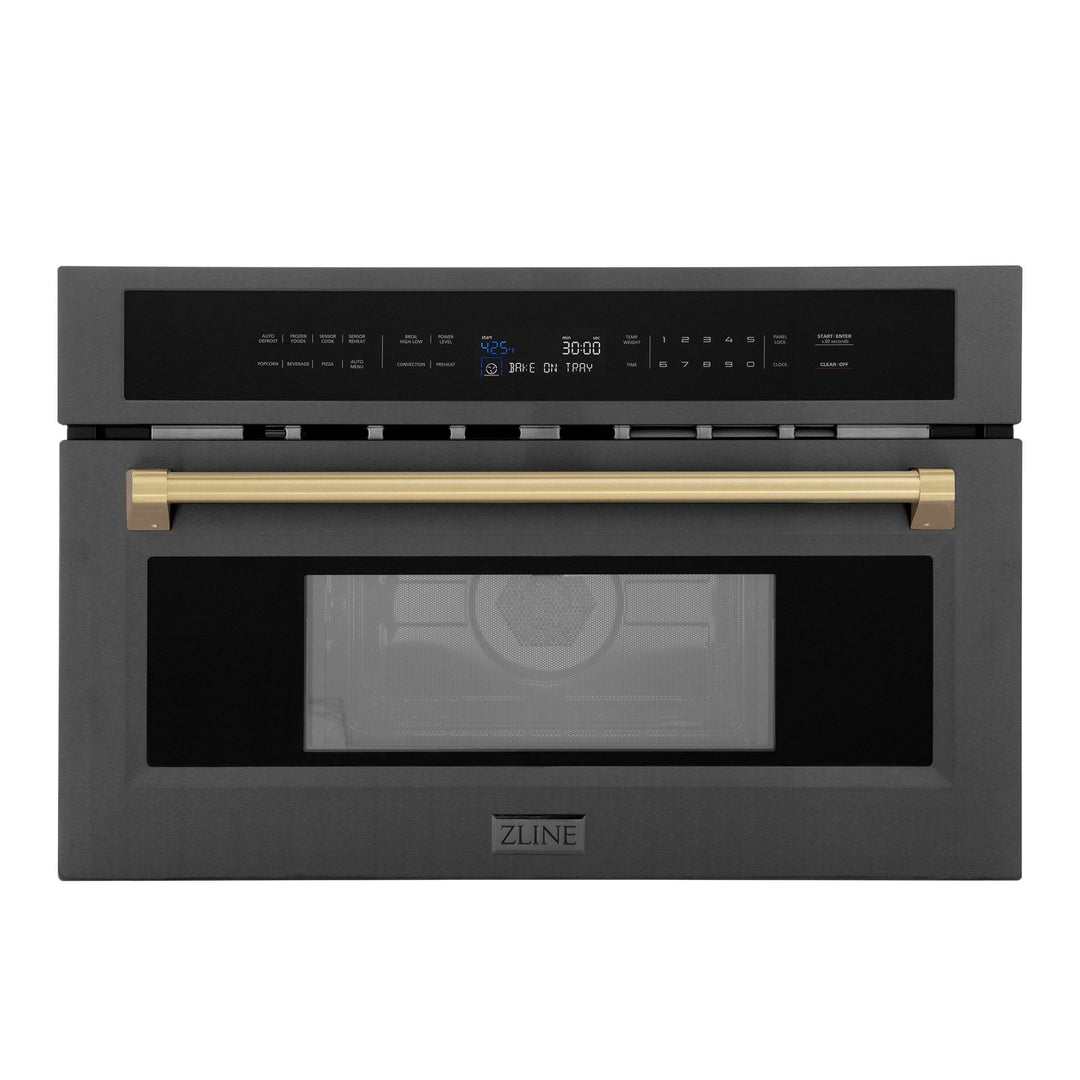 ZLINE Autograph Edition 30â€ 1.6 cu ft. Built-in Convection Microwave Oven in Black Stainless Steel and Champagne Bronze Accents (MWOZ-30-BS-CB)