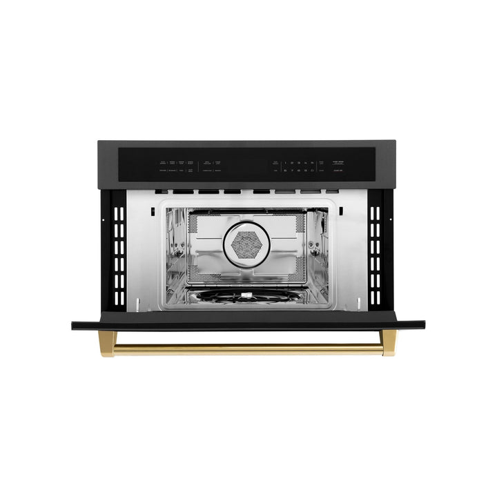 ZLINE Autograph Edition 30â€ 1.6 cu ft. Built-in Convection Microwave Oven in Black Stainless Steel and Polished Gold  Accents (MWOZ-30-BS-G)