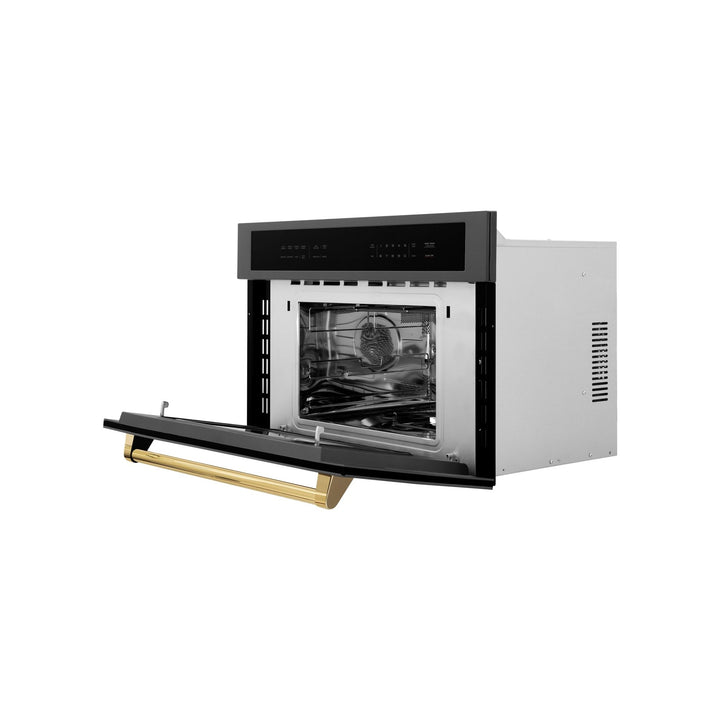 ZLINE Autograph Edition 30â€ 1.6 cu ft. Built-in Convection Microwave Oven in Black Stainless Steel and Polished Gold  Accents (MWOZ-30-BS-G)