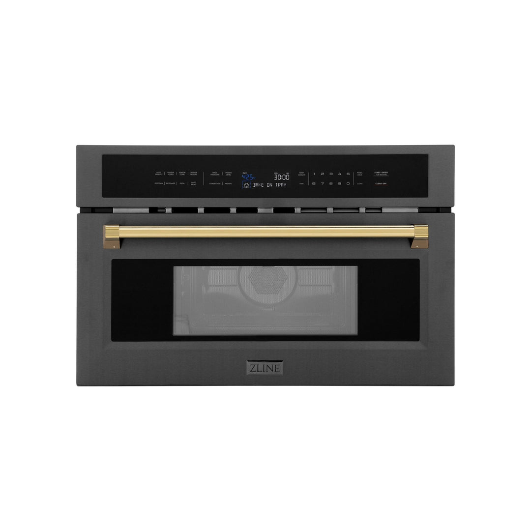 ZLINE Autograph Edition 30â€ 1.6 cu ft. Built-in Convection Microwave Oven in Black Stainless Steel and Polished Gold  Accents (MWOZ-30-BS-G)