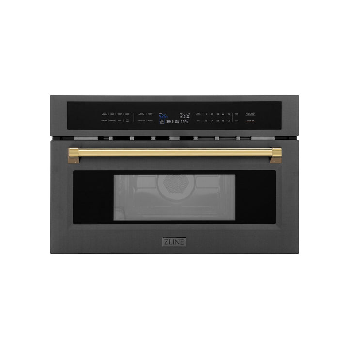 ZLINE Autograph Edition 30â€ 1.6 cu ft. Built-in Convection Microwave Oven in Black Stainless Steel and Polished Gold  Accents (MWOZ-30-BS-G)