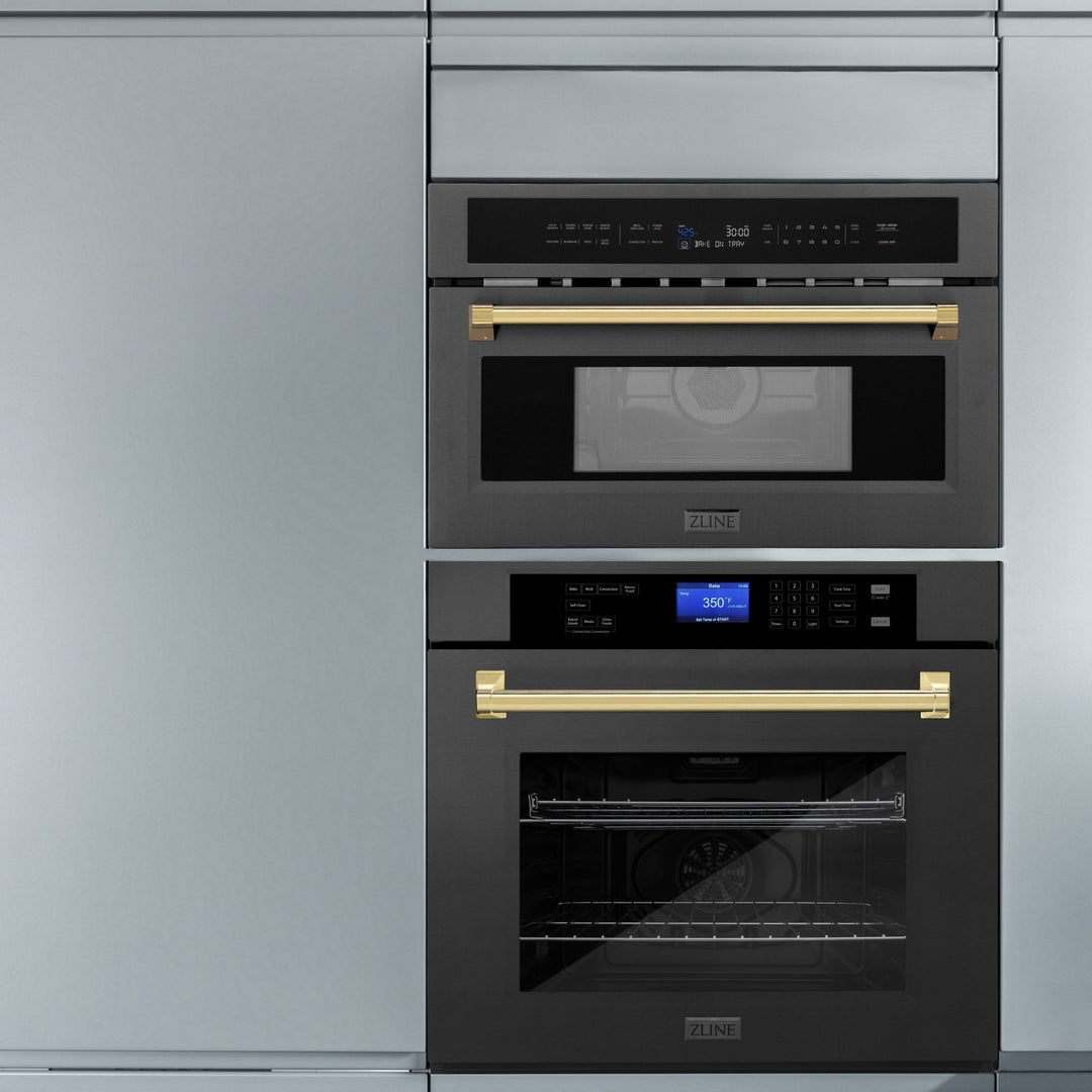 ZLINE Autograph Edition 30â€ 1.6 cu ft. Built-in Convection Microwave Oven in Black Stainless Steel and Polished Gold  Accents (MWOZ-30-BS-G)