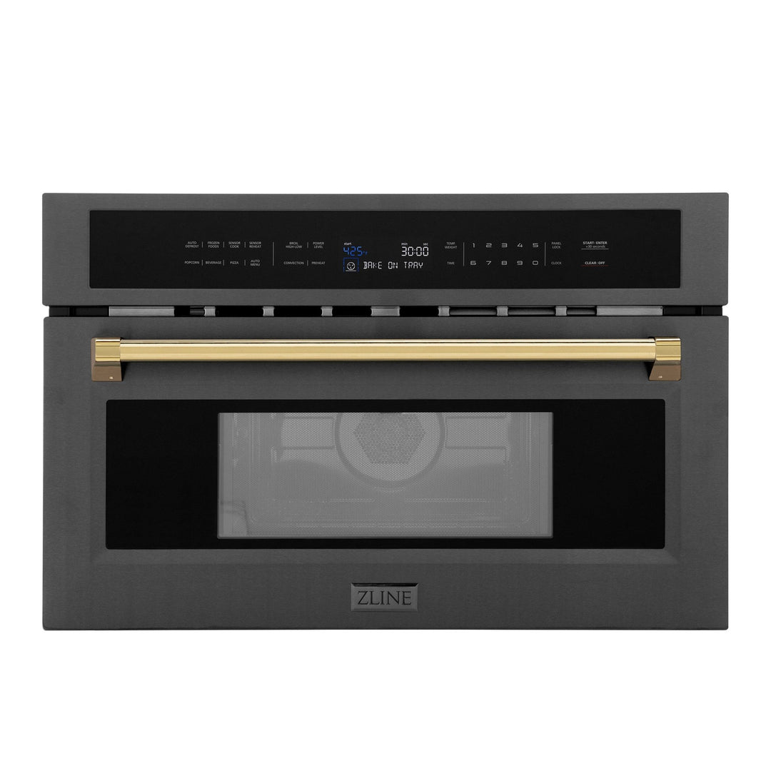 ZLINE Autograph Edition 30â€ 1.6 cu ft. Built-in Convection Microwave Oven in Black Stainless Steel and Polished Gold  Accents (MWOZ-30-BS-G)