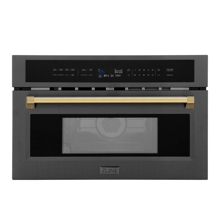 ZLINE Autograph Edition 30â€ 1.6 cu ft. Built-in Convection Microwave Oven in Black Stainless Steel and Polished Gold  Accents (MWOZ-30-BS-G)