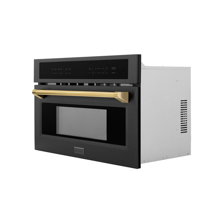 ZLINE Autograph Edition 30â€ 1.6 cu ft. Built-in Convection Microwave Oven in Black Stainless Steel and Polished Gold  Accents (MWOZ-30-BS-G)