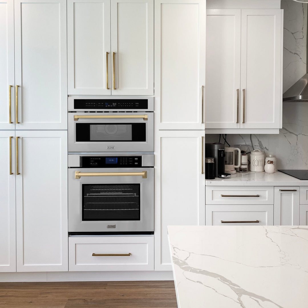 ZLINE Autograph Edition 30â€ 1.6 cu ft. Built-in Convection Microwave Oven in Stainless Steel and Champagne Bronze Accents (MWOZ-30-CB)