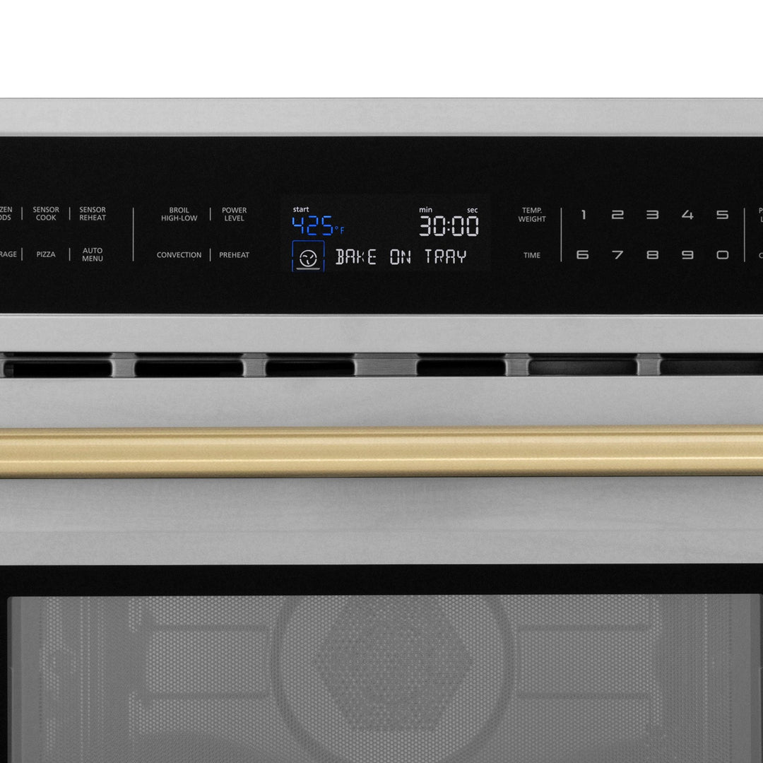 ZLINE Autograph Edition 30â€ 1.6 cu ft. Built-in Convection Microwave Oven in Stainless Steel and Champagne Bronze Accents (MWOZ-30-CB)