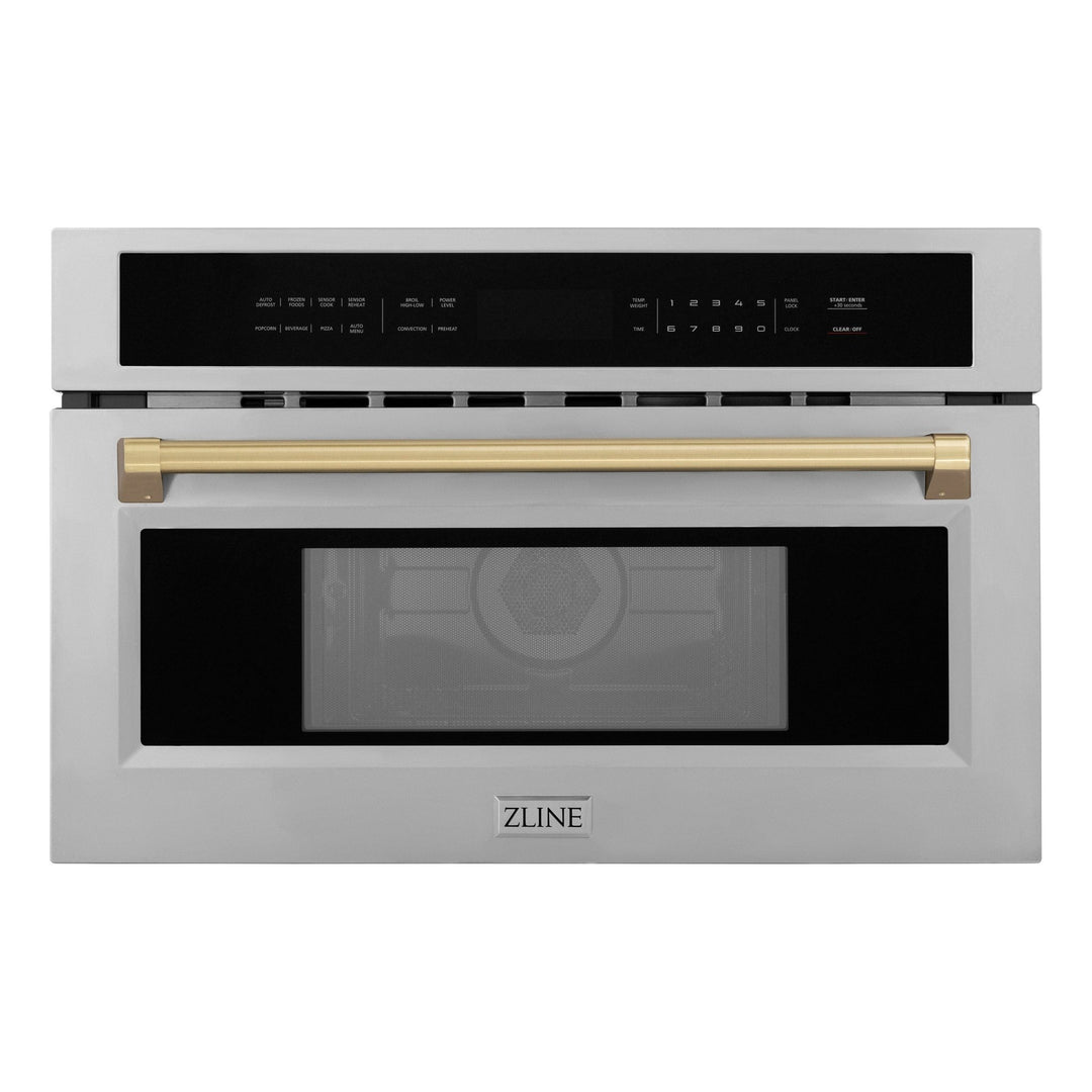 ZLINE Autograph Edition 30â€ 1.6 cu ft. Built-in Convection Microwave Oven in Stainless Steel and Champagne Bronze Accents (MWOZ-30-CB)