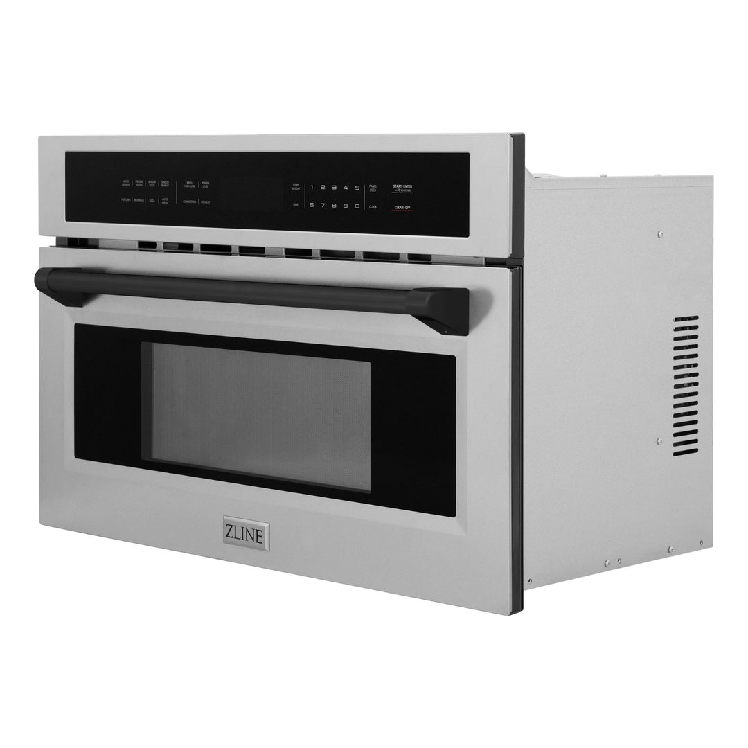 ZLINE Autograph Edition 30â€ 1.6 cu ft. Built-in Convection Microwave Oven in Stainless Steel and Matte Black Accents (MWOZ-30-MB)