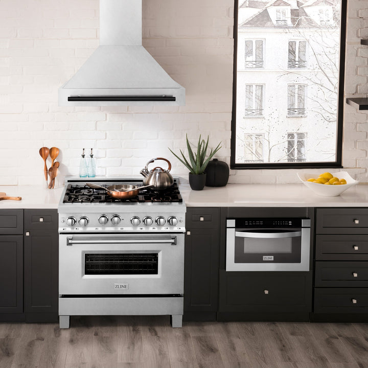 ZLINE Autograph Edition 36" Fingerprint Resistant Stainless Steel Range Hood with Matte Black Handle (8654SNZ-36-MB)