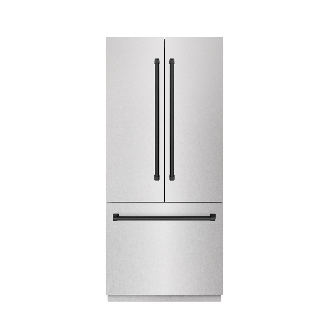 ZLINE Autograph Edition 36 in. 19.6 cu. ft. French Door Built-In Bottom Freezer Refrigerator with Water Dispenser and Ice Maker in Satin Stainless Steel with Stainless Steel Interior and Matte Black Accents (SRBIVZ-SN-36-MB)