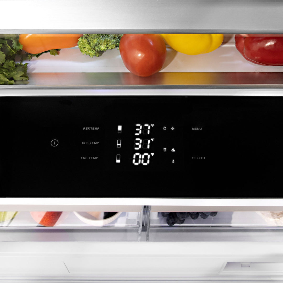 ZLINE Autograph Edition 36 in. 19.6 cu. ft. French Door Built-In Bottom Freezer Refrigerator with Water Dispenser and Ice Maker in Stainless Steel with Matte Black Accents (RBIVZ-304-36-MB)