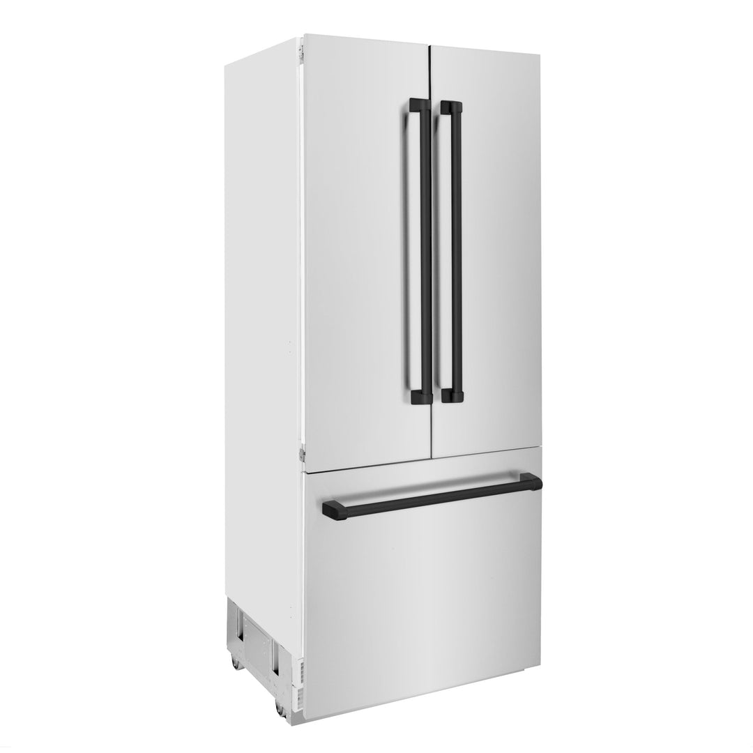 ZLINE Autograph Edition 36 in. 19.6 cu. ft. French Door Built-In Bottom Freezer Refrigerator with Water Dispenser and Ice Maker in Stainless Steel with Matte Black Accents (RBIVZ-304-36-MB)