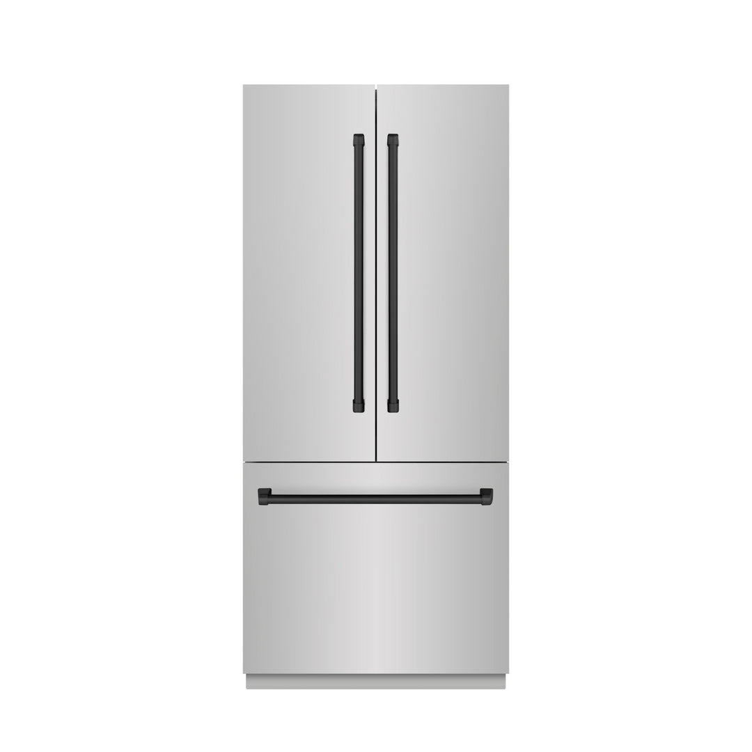 ZLINE Autograph Edition 36 in. 19.6 cu. ft. French Door Built-In Bottom Freezer Refrigerator with Water Dispenser and Ice Maker in Stainless Steel with Stainless Steel Interior and Matte Black Accents (SRBIVZ-304-36MB)