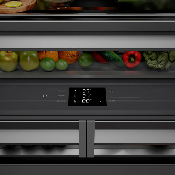 ZLINE Autograph Edition 36 in. 19.6 cu. ft. French Door Built-In Bottom Freezer Refrigerator with Water Dispenser and Ice Maker in White Matte with Graphite Gray Interior and Matte Black Accents (GRBIVZ-WM-36-MB)