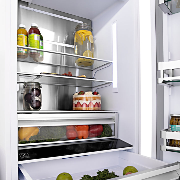 ZLINE Autograph Edition 36 in. 19.6 cu. ft. French Door Built-In Bottom Freezer Refrigerator with Water Dispenser and Ice Maker in White Matte with Matte Black Accents (RBIVZ-WM-36-MB)