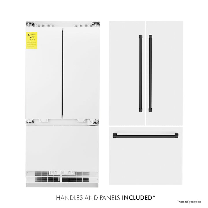 ZLINE Autograph Edition 36 in. 19.6 cu. ft. French Door Built-In Bottom Freezer Refrigerator with Water Dispenser and Ice Maker in White Matte with Matte Black Accents (RBIVZ-WM-36-MB)