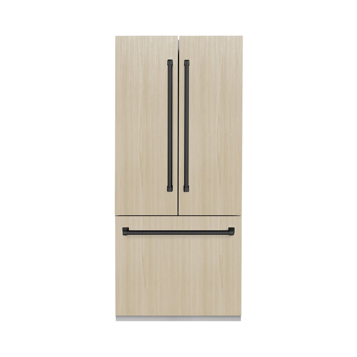 ZLINE Autograph Edition 36 in. 19.6 cu. ft. Panel Ready French Door Built-In Bottom Freezer Refrigerator with Water Dispenser and Ice Maker with Graphite Gray Interior and Matte Black Accents (GRBIVZ-36-MB)