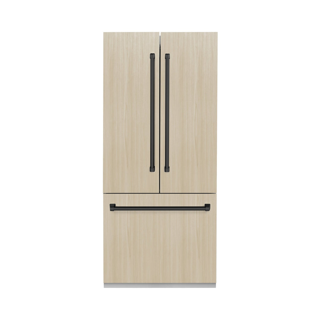ZLINE Autograph Edition 36 in. 19.6 cu. ft. Panel Ready French Door Built-In Bottom Freezer Refrigerator with Water Dispenser and Ice Maker with Matte Black Accents (RBIVZ-36-MB)