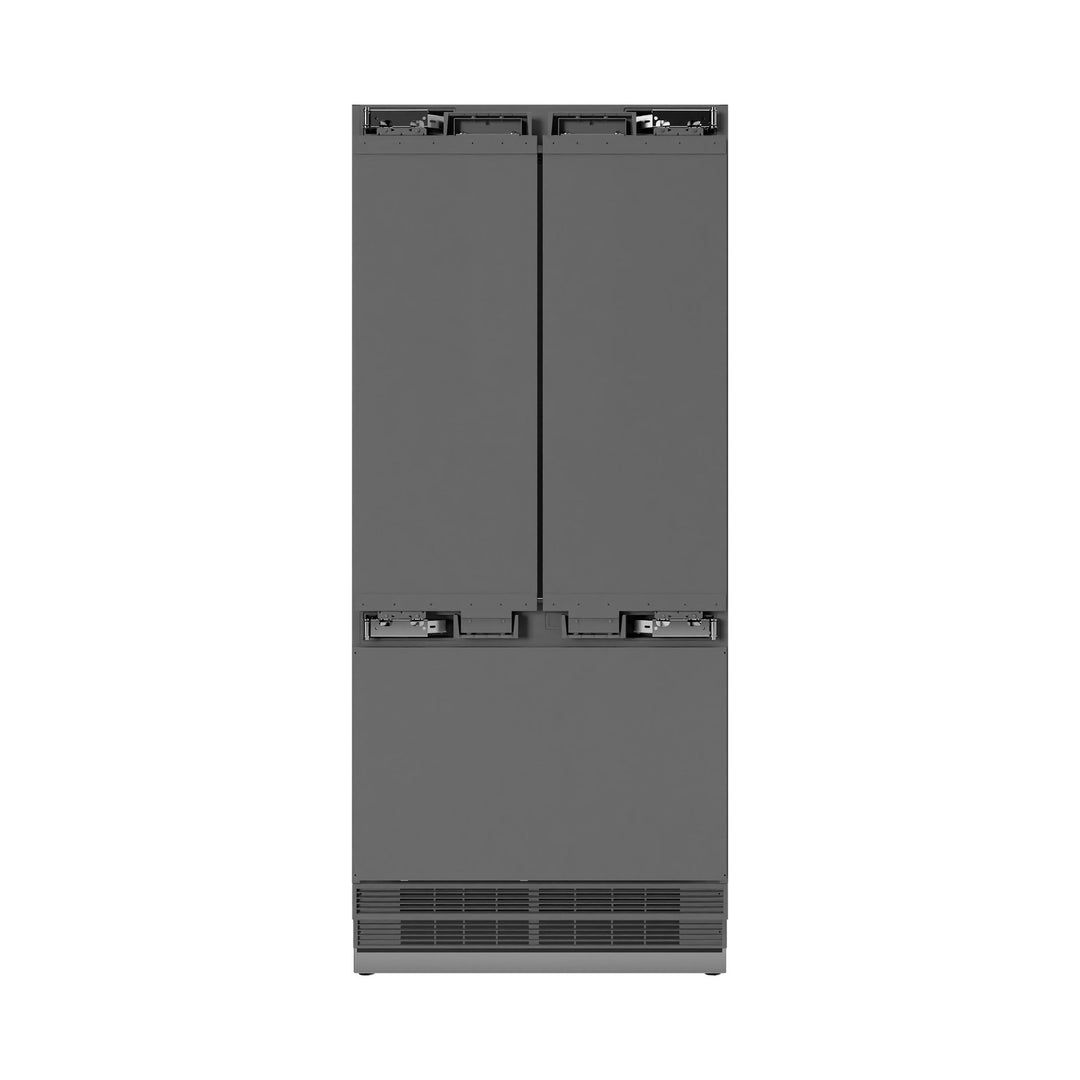 ZLINE Autograph Edition 36 in. 19.6 cu. ft. Panel Ready French Door Built-In Bottom Freezer Refrigerator with Water Dispenser and Ice Maker with Stainless Steel Interior and Champagne Bronze Accents (SRBIVZ-36-CB)