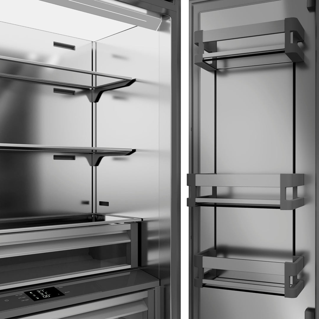 ZLINE Autograph Edition 36 in. 19.6 cu. ft. Panel Ready French Door Built-In Bottom Freezer Refrigerator with Water Dispenser and Ice Maker with Stainless Steel Interior and Polished Gold Accents (SRBIVZ-36-G)
