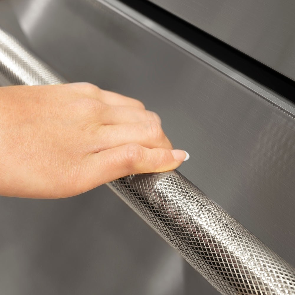 ZLINE Autograph Edition 36 in. 19.8 cu. ft. Built-In Bottom Freezer Refrigerator with Water Dispenser and Ice Maker in Stainless Steel with Graphite Gray Interior and Polished Nickel Helix Handles (GRBITZ-30436KPN)