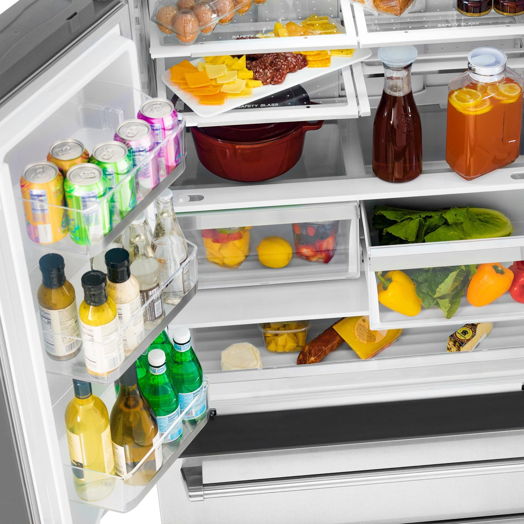 ZLINE Autograph Edition 36 in. 22.5 cu. ft. Counter-Depth French Door Refrigerator with Ice Maker in Fingerprint-Resistant Stainless Steel with Matte Black Modern Handles (RFMZ-36-FMB)