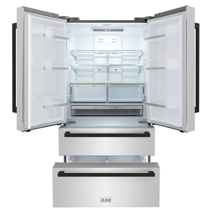 ZLINE Autograph Edition 36 in. 22.5 cu. ft. Counter-Depth French Door Refrigerator with Ice Maker in Fingerprint-Resistant Stainless Steel with Matte Black Modern Handles (RFMZ-36-FMB)