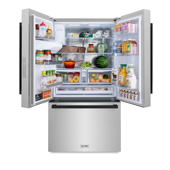 ZLINE Autograph Edition 36 in. 28.9 cu. ft. Standard-Depth French Door External Water Dispenser Refrigerator with Dual Ice Maker in Fingerprint-Resistant Stainless Steel and Matte Black Modern Handles (RSMZ-W-36-FMB)