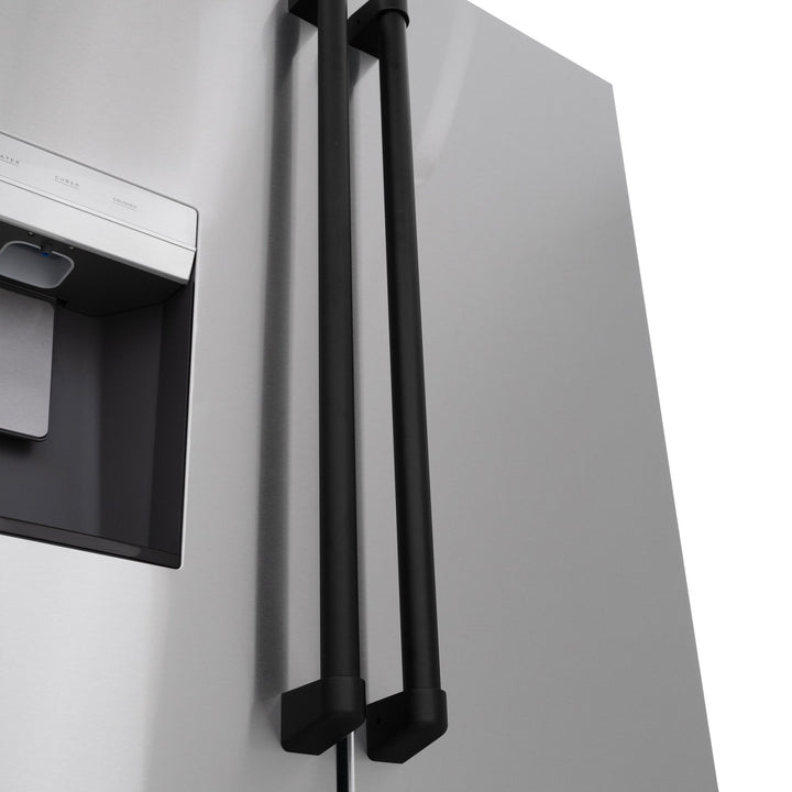 ZLINE Autograph Edition 36 in. 28.9 cu. ft. Standard-Depth French Door External Water Dispenser Refrigerator with Dual Ice Maker in Fingerprint-Resistant Stainless Steel and Matte Black Traditional Handles (RSMZ-W-36-MB)
