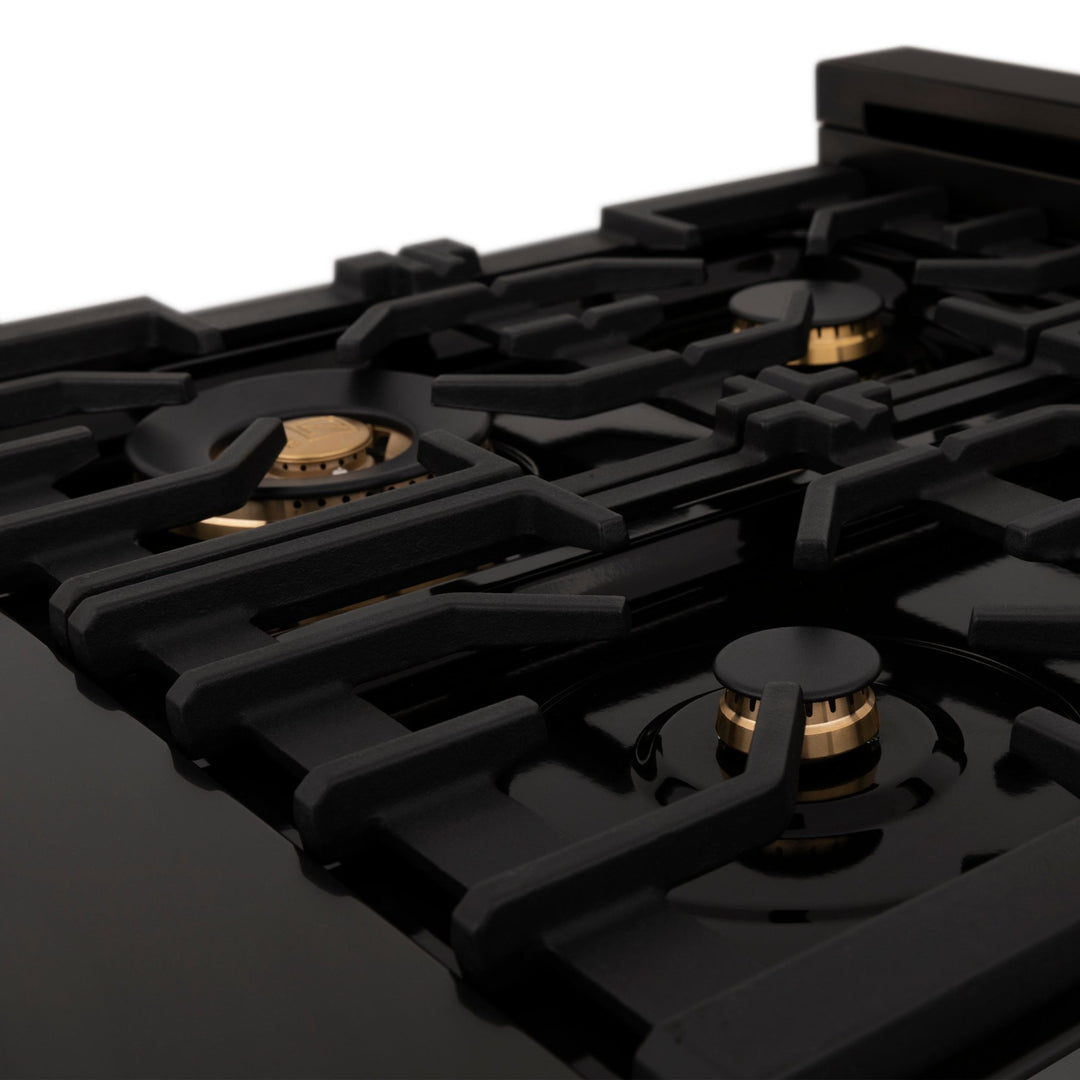ZLINE Autograph Edition 36 in. 4.6 cu. ft. Legacy Dual Fuel Range with 6 Burner Gas Cooktop and Electric Convection Oven in Black Stainless Steel and Champagne Bronze Accents (RABZ-36-CB)