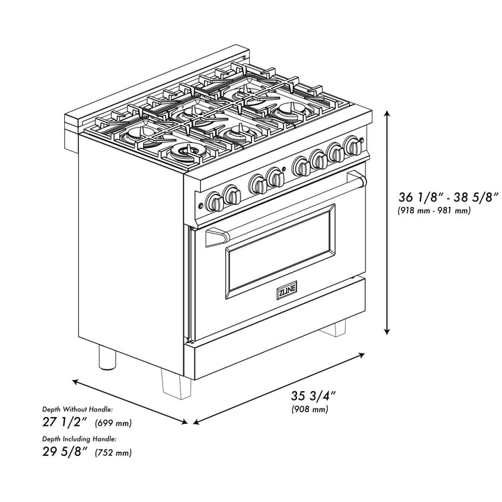 ZLINE Autograph Edition 36 in. 4.6 cu. ft. Legacy Dual Fuel Range with 6 Burner Gas Cooktop and Electric Convection Oven in Satin Stainless Steel with White Matte Door and Matte Black Accents (RASZ-WM-36-MB)