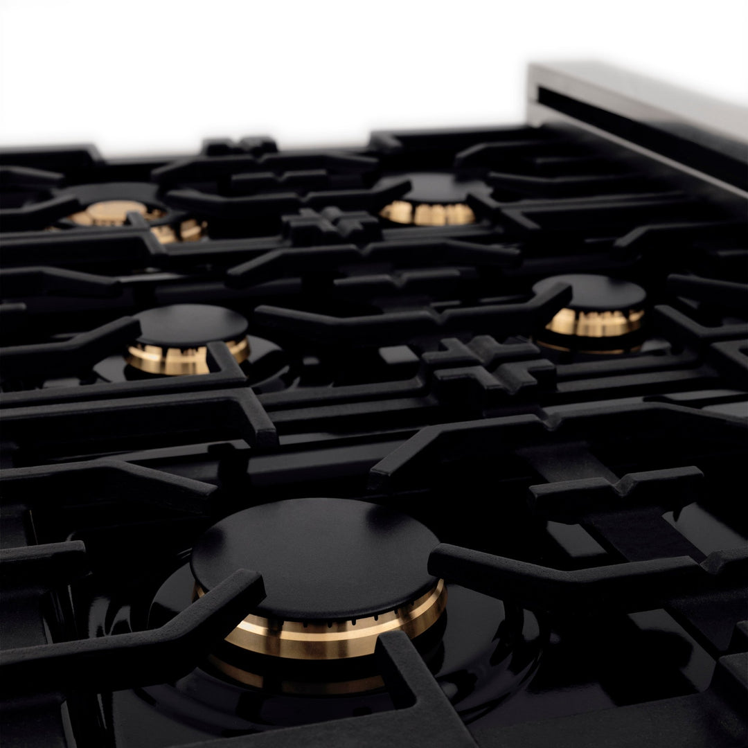 ZLINE Autograph Edition 36 in. 4.6 cu. ft. Legacy Dual Fuel Range with 6 Burner Gas Cooktop and Electric Convection Oven in Stainless Steel with White Matte Door and Matte Black Accents (RAZ-WM-36-MB)