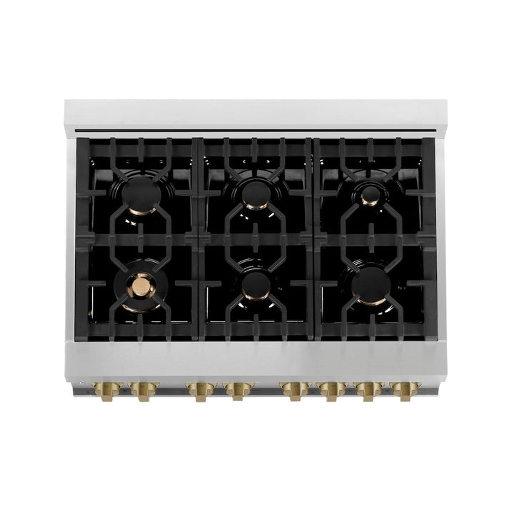 ZLINE Autograph Edition 36 in. 4.6 cu. ft. Legacy Dual Fuel Range with 6 Burner Gas Cooktop and Electric Convection Oven (RAZ-BLM-36-CB)