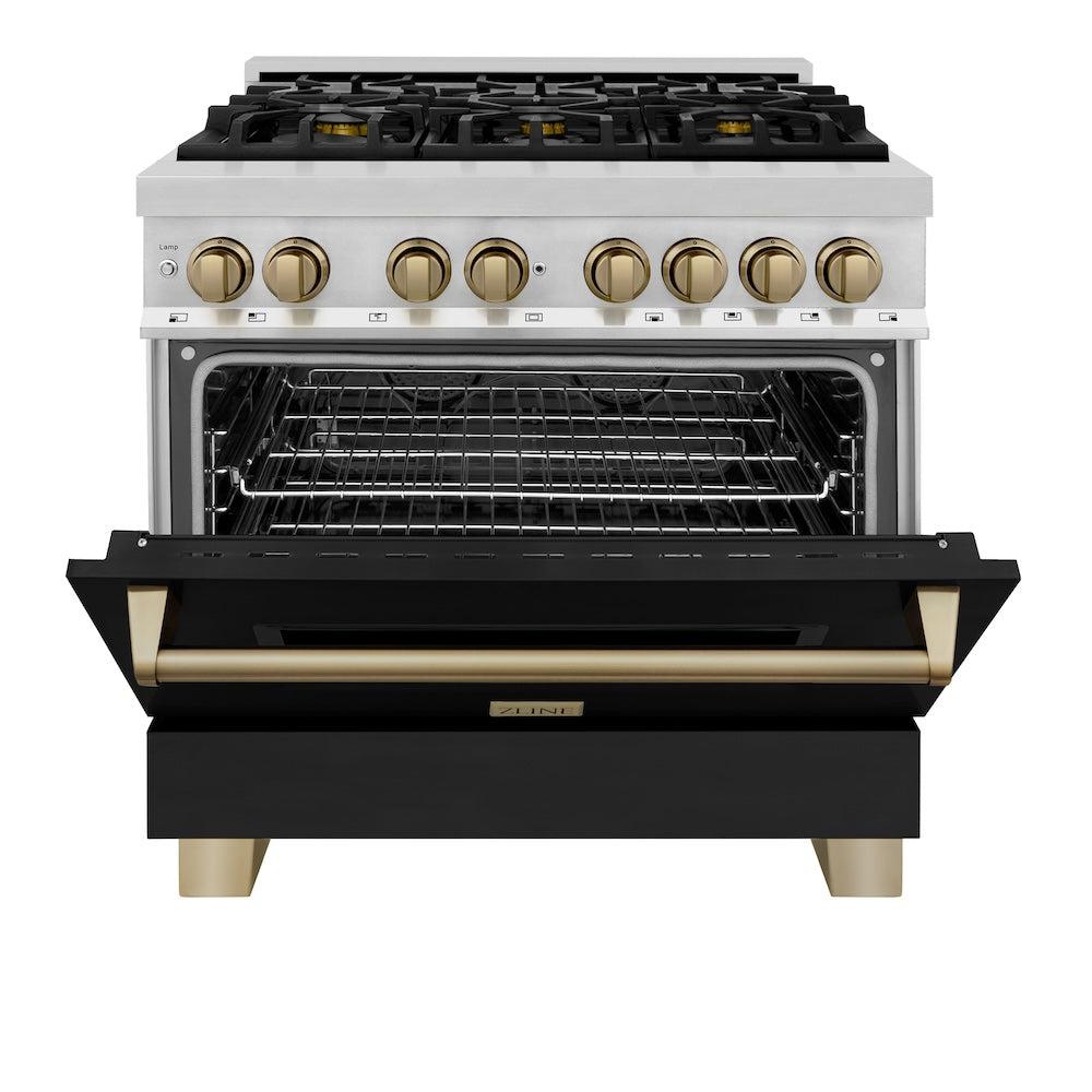 ZLINE Autograph Edition 36 in. 4.6 cu. ft. Legacy Dual Fuel Range with 6 Burner Gas Cooktop and Electric Convection Oven (RAZ-BLM-36-CB)